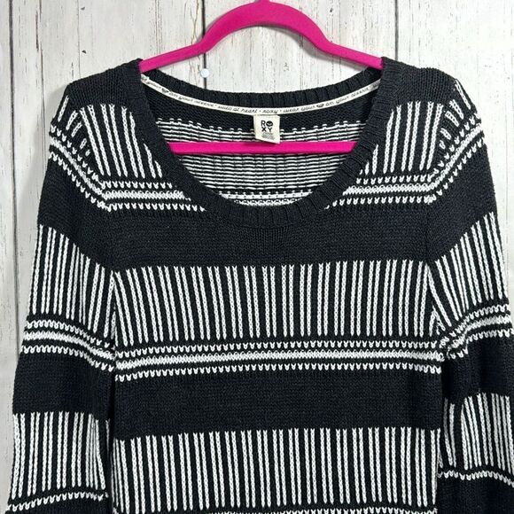 Roxy Black White Striped Sweater Dress Long Sleeve Knit Size L Cozy Winter Y2K - Picture 3 of 15